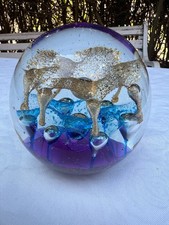 Stunning Large Murano Glass Paperweight W Control Bubbles & 24KT Gold Inclusions