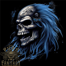 Evil Blue Skull With Blue Hair