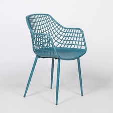 Modern Mesh Moulded Piazza Ocean Blue Plastic Dining Chair With Arms Restaurant
