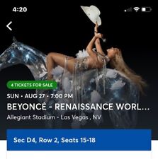 Beyoncé Renaissance World Tour Las Vegas 8/27-Sec D4-Row 2-Seats 15-18-4 tickets
