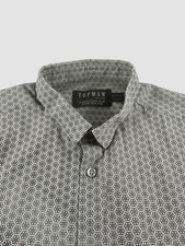 Topman Men’s Medium Beige Geometric Print Summer Shirt Short Sleeve Button Up