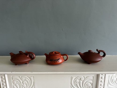 Three small chinese teapots - three,