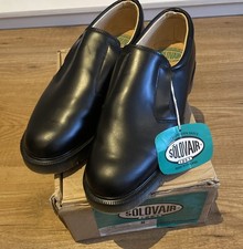 Vintage Men's Solovair 1466 Black Smooth Leather Slip On Shoes Loafers UK8 EU42 