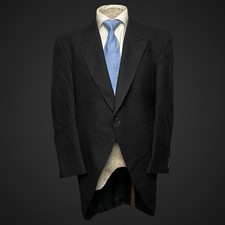 Men’s Tailcoat Morning Coat 40R Black Pure Wool Ascot Wedding Jacket Herringbone