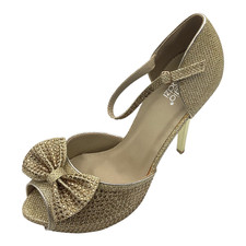 Sergio Todzi Gold Textile High Heel Ankle Strap Peep Toe Shoes Size UK 6 New