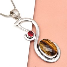 Pendant Gemstone Jewelry 2.75" Tiger Garnet Silver Handmade  Eye, Gift
