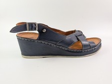 Pavers Navy Leather Wedge