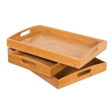 Wooden Serving Tray Set - 3 Bamboo Serving Trays/Platters/Breakfast Trays