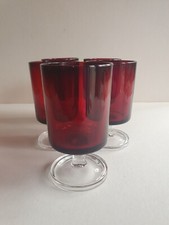 5 X Vintage Cristal D'arques Red Luminarc Cavalier Wine Water Juice Glasses