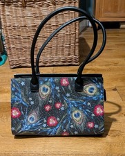 Butler & Wilson Black Handbag Floral And Peacock Feather Glittery Pattern BNWOT