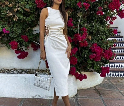 Zara cream midi dress with - midi,