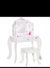 Kids Vanity Table and Stool Girls Dressing Set with Rotatable Mirror HOMCOM