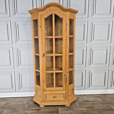 Antique Style Pine Corner Display Cabinet Glass Cupboard Rustic Farmhouse Shelf
