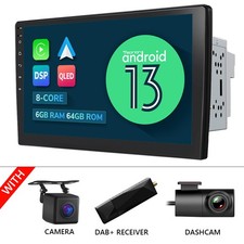 10.1" QLED Car Stereo Android 13 Sat Nav GPS Wireless CarPlay DSP Bluetooth 6+64