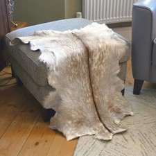 Goat hide Rug, Genuine Goat Skin Rug, Leather Rug Decor, Cow, Beige & Grey