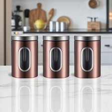 Simcat Tea Coffee Sugar Jar 1500ml Kitchen Canister Set of 3 with Viewing Window