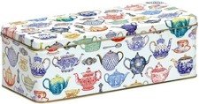 TEAPOTS DESIGN Cream Cracker/Biscuit Tin - Long, Deep Rectangular Kitchen 