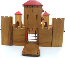 Vintage 2002 Schlingl Big Castle Hardwood Toy Towers Drawbridge Portcullis Set