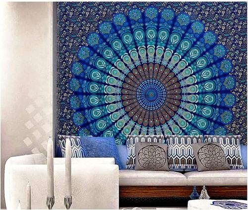 Blue turquoise tapestry - turquoise,