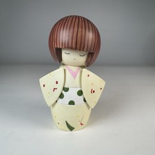 Kokeshi Wooden Doll Japan. Kimono ‘Blossom’. 12.5cm (5.25 Inches). Green