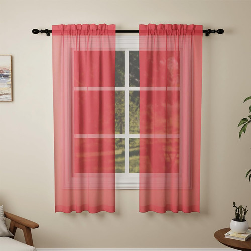 Red voile curtains drop - 72, 2