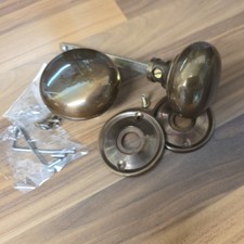 1 x Solid Antique Brass Door Knobs Rim Lock Handles New But Old Stock Reclaimed 