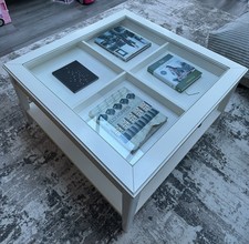 IKEA Liatorp White Coffee Table with Glass Top And Storage Draw