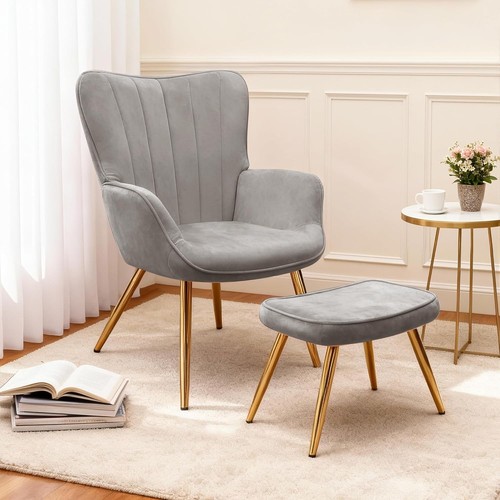 Modern armchair with - modern, footstool