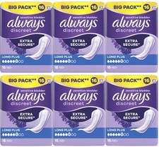 Always Discreet Sensitive Bladder Incontinence Pads Long Plus Pad Thin - 96 Pack