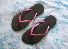 HAVAIANAS Pink on Black Flip-Flops UK : 5 : Brazil : 37 - 38 : Eur 39 - 40