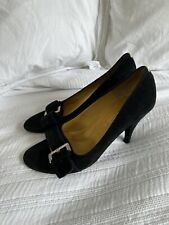 Ted Baker Black Suede Peep Toe Heeled Court Shoes Size 5 38 Diamanté Buckle