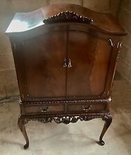 20th Century Queen Anne Revival Mahogany Cocktail Cabinet Carved pediments legs