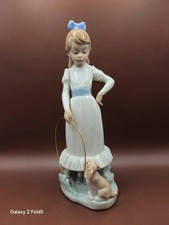 Nao by Lladro Porcelain Figurine Girl with Dog and Hoop Spain Handmade Statue