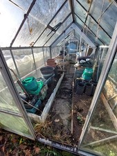 Greenhouse Aluminium Frame 2x 8ft X 6ft Complete With Spare Glass And  Bench.