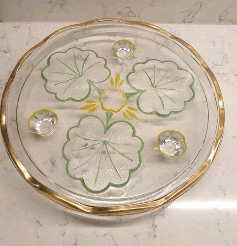 Pressed glass gilded - , footed