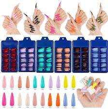 100Pcs False Nail Tips Matte Full Cover Long Stiletto Fake Nails Art Manicure UK