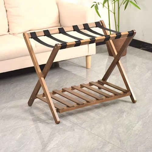Folding bamboo luggage rack - bamboo,