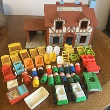 Vintage Fisher Price Tudor House Dolls House With Furniture & People Figures