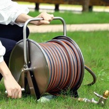 Stainless Steel and Aluminium Outdoor Garden Metal Hose Reel Wall Mounted Silver