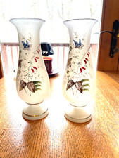 A Pair of Hand Painted Butterfly Decorative Victorian Bristol Glass Vases, MINT