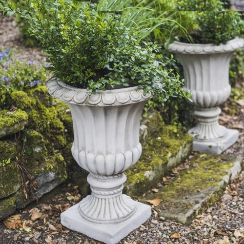 Pair stone cast fluted - pair,
