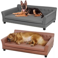 Leather Dog Sofa Elevated Pet Couch Bed Orthopedic Cushion for Medium Large Dogs