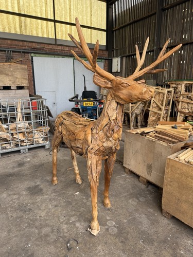 Teak deer sculpture life size - deer,