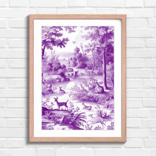 Pink toile jouy deer - pink, de