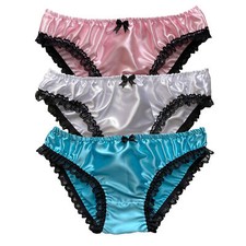 Satin Silky Frilly Lace Sissy Panties Bikini Knickers Underwear Size 10-20