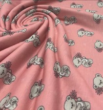 4 Metres Pink Cute Teddy Bear Print Spun Poly Stretch Fabric