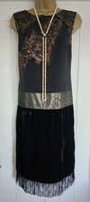 Vintage 1920s Flapper style Black Gold Christmas Party dress Size 10 Per Una
