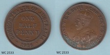 Australia 1/2 Half Penny 1916 I (George V) Coin