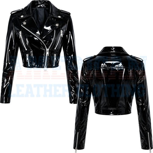 Cropped black pvc leather - black,