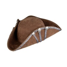 Brown Tricorn Hat Deluxe Suede Effect Adult Pirate Fancy Dress Costume Accessory